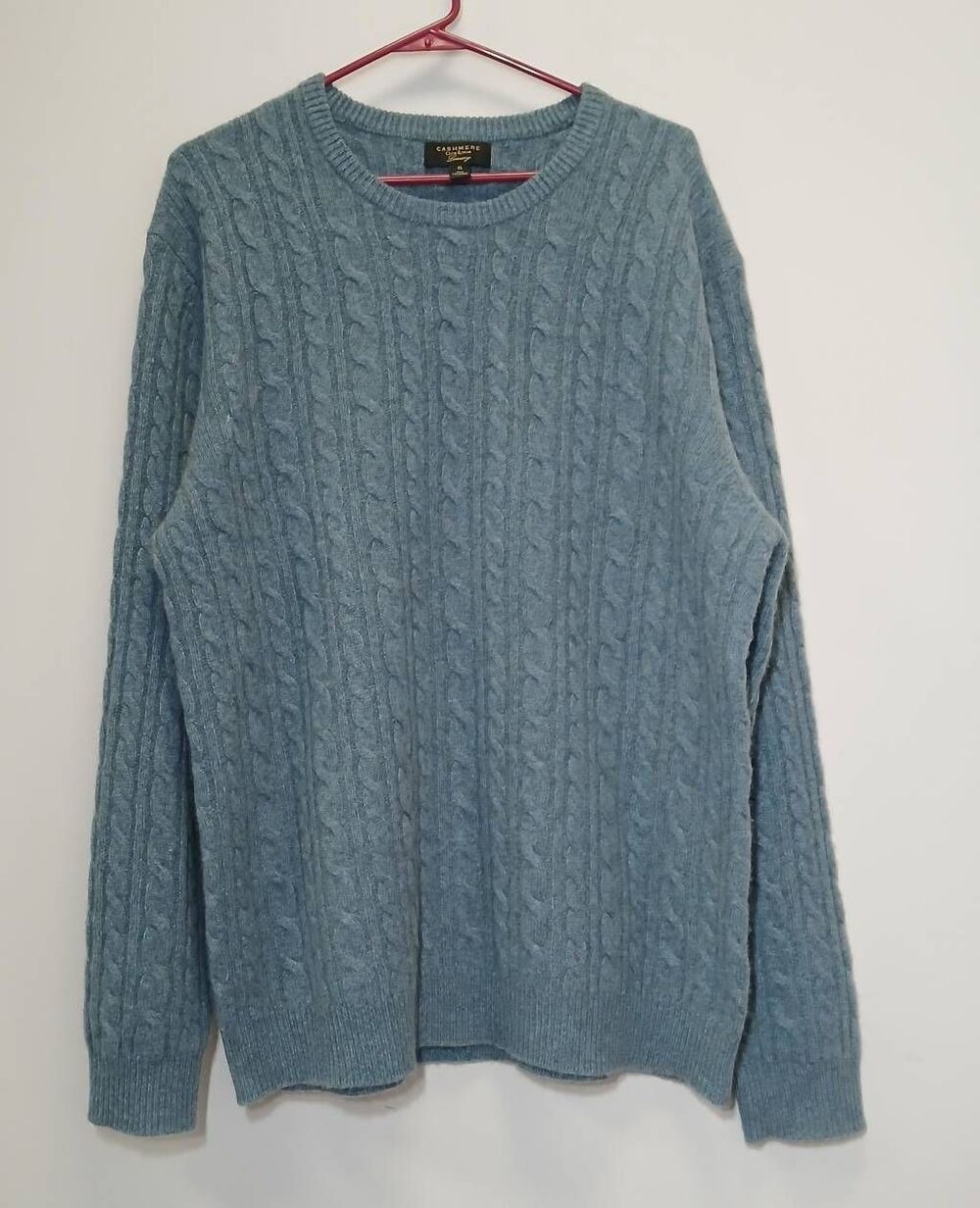 Charter club mens xl cable knit sweater blue 100% cashmere thick soft